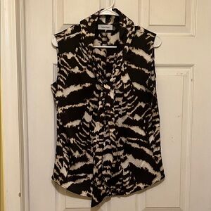 Calvin Klein Zebra Print Sleeveless Blouse. Dark brown & Tan Small sleeveless